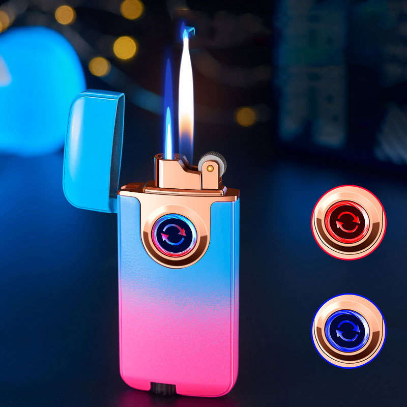 Reusable Cigarette Lighter with Led Adjustable Flame Size Cigarette Lighter Cute Dual flame Cigarette Lighter Wind Proof