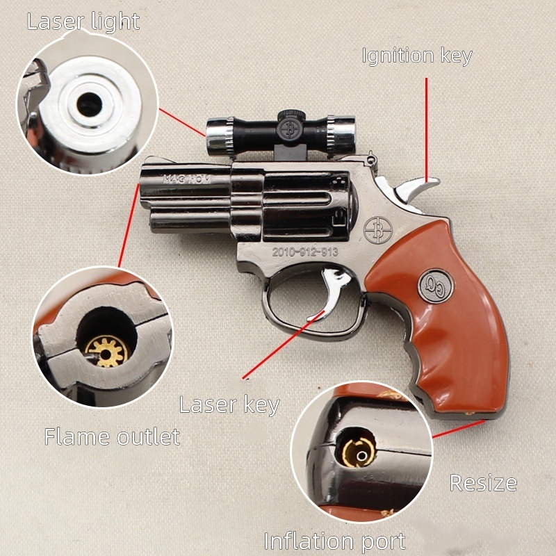 2024 Latest Creative Toy Shapes Outdoor Direct Flame Lighter Cigarette Lighter Infrared Laser 9mm Pistol Metal Butane Lighter