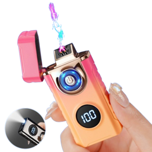 Windproof Double Arc Lighter with Led Light Power & Ignition Display Electric Torch Lighter Wholesale Metal Torch Lighter