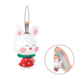 2024 Best Lighter Strawberry Rabbit Gas Open Fire Key Chain Lighter Refillable Special Girls Lighter Cigarette