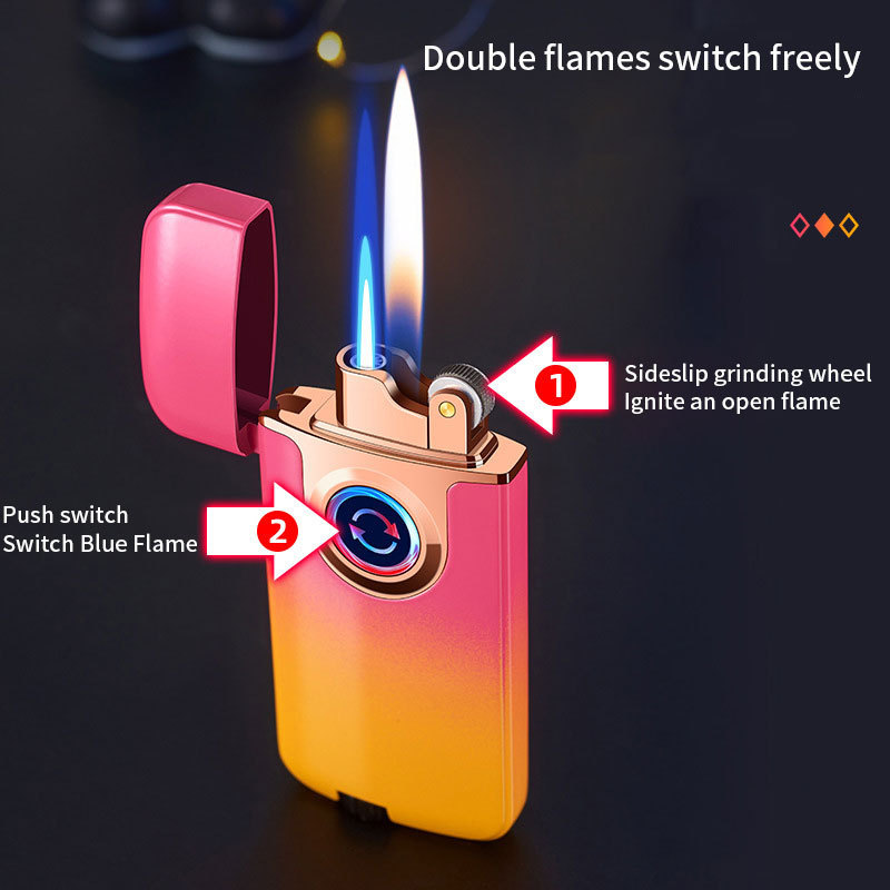 Reusable Cigarette Lighter with Led Adjustable Flame Size Cigarette Lighter Cute Dual flame Cigarette Lighter Wind Proof