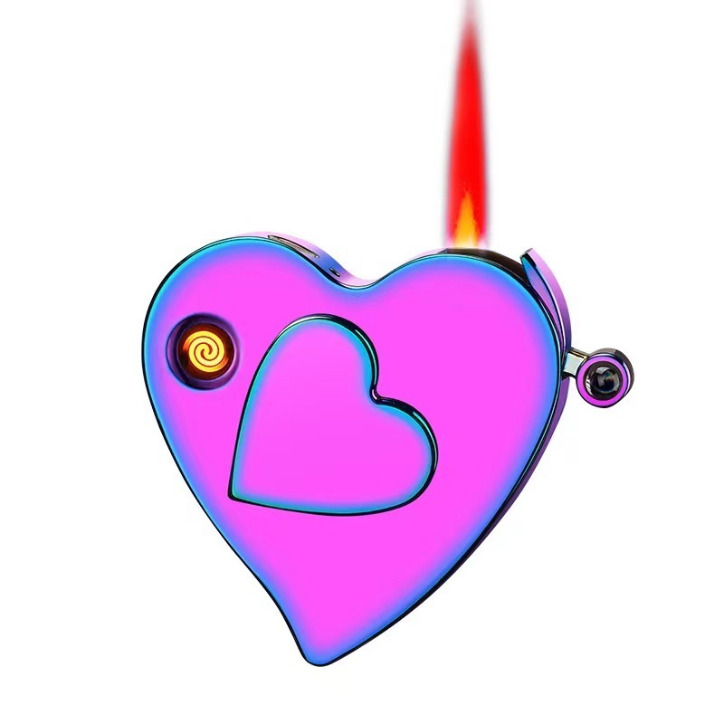 Creative Love Gas Electric Beautiful Lighters Red Flame Windproof Heart Shaped Lighter Cigarette Smoking Pink Lighter