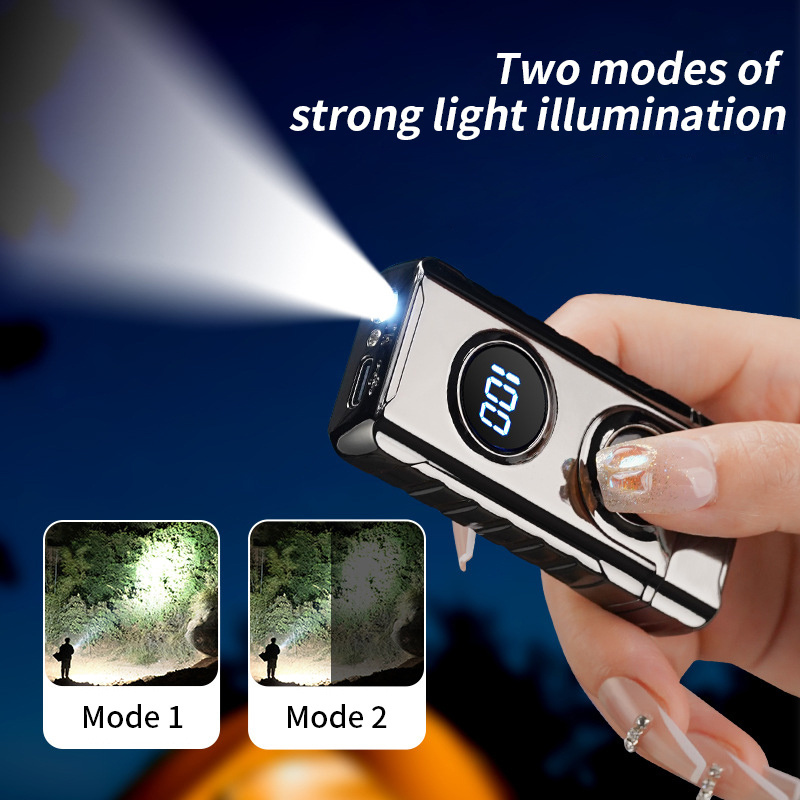 Windproof Double Arc Charging Lighter with Light Power & Ignition Display Torch Lighters Wholesale Cigar Lighter Torch