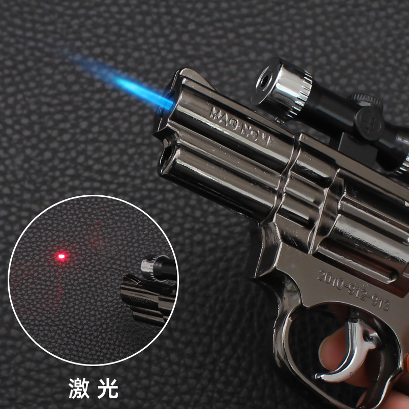 2024 Latest Creative Toy Shapes Outdoor Direct Flame Lighter Cigarette Lighter Infrared Laser 9mm Pistol Metal Butane Lighter