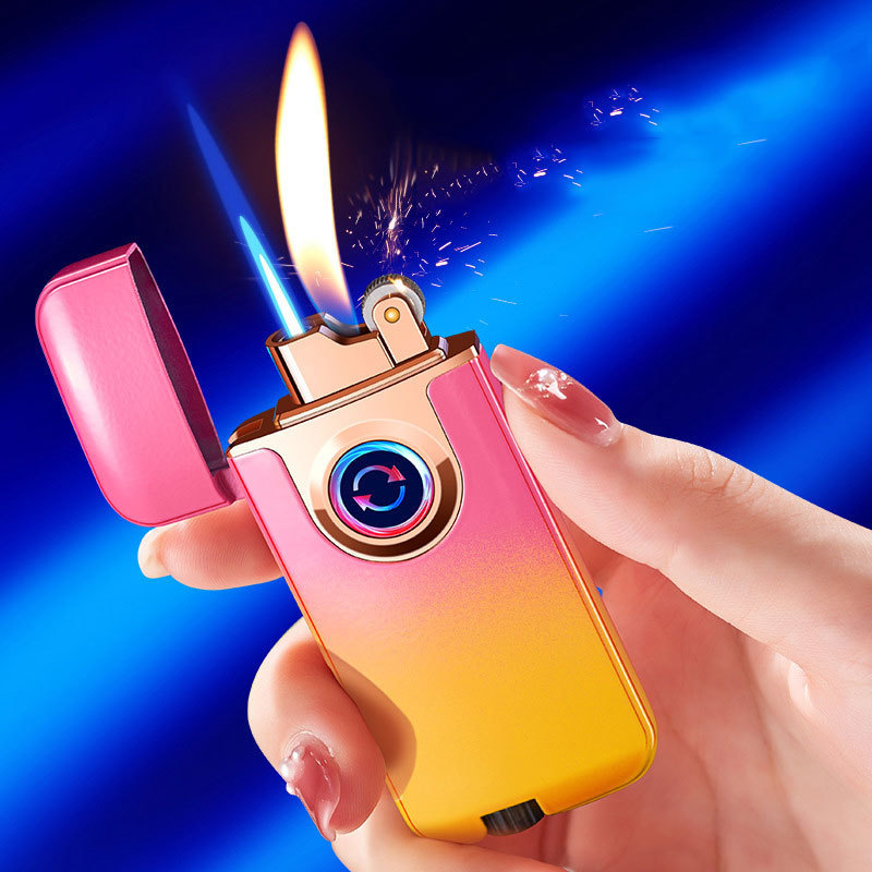 Reusable Cigarette Lighter with Led Adjustable Flame Size Cigarette Lighter Cute Dual flame Cigarette Lighter Wind Proof