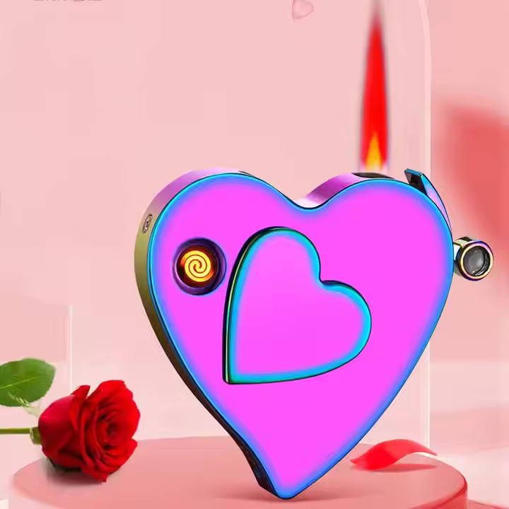 Creative Love Gas Electric Beautiful Lighters Red Flame Windproof Heart Shaped Lighter Cigarette Smoking Pink Lighter