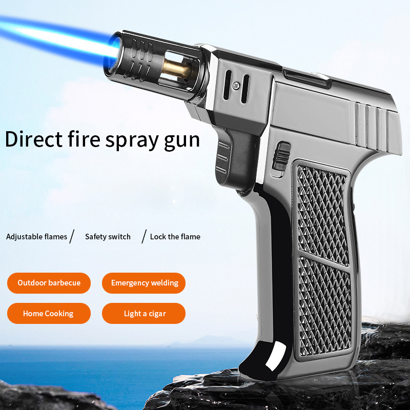 Handheld lighter flame torch lighter with adjustable flame windproof lighter with safety lock refillable flamethrower