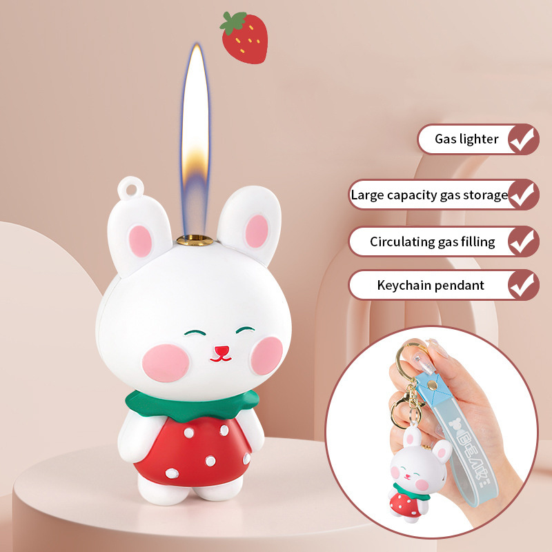 2024 New Cute Strawberry Rabbit Gas Open Fire butane lighter Multi-color Box Chinese Lighters Refillable Special Lighter