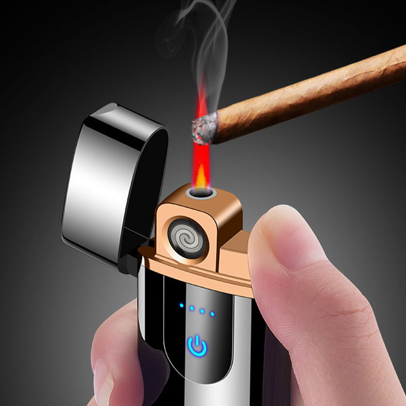 2024 New Product Dual Usage Cigerate Lighter Windproof Rechargeable Lighter USB Blue Flame Lighters with Gift Box