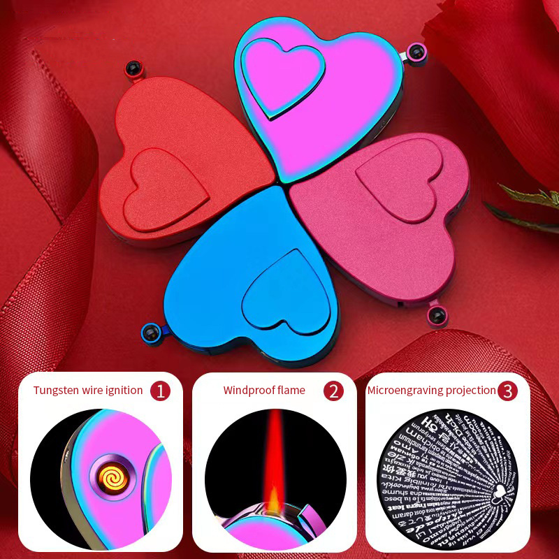 Creative Love Gas Electric Beautiful Lighters Red Flame Windproof Heart Shaped Lighter Cigarette Smoking Pink Lighter