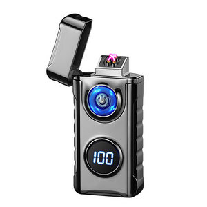 Windproof Double Arc Charging Lighter with Light Power & Ignition Display Torch Lighters Wholesale Cigar Lighter Torch