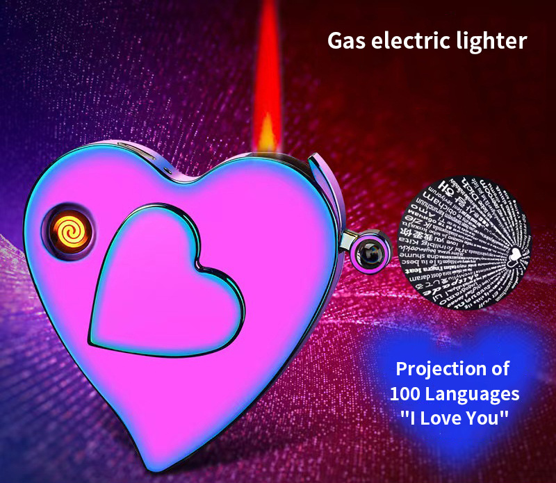 Creative Love Gas Electric Beautiful Lighters Red Flame Windproof Heart Shaped Lighter Cigarette Smoking Pink Lighter