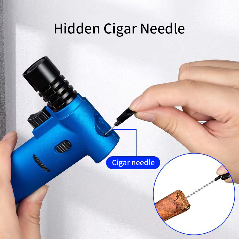 Multi functional Cigar Spray Gun with Cigar Needle Large Cigarette Lighter with Safety Lock Windproof Cigar Lighter