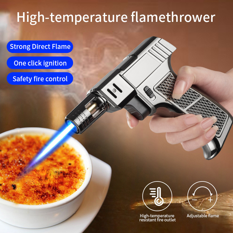 Outdoor Gas Bbq Lighters with Adjustable Flame Windproof Refillable Lighter Custom Logo with Safety Lock Flamethrower