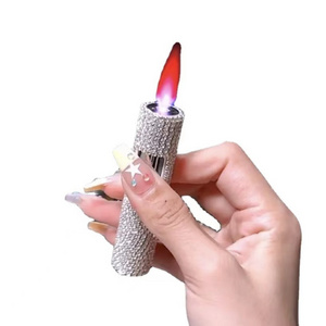 Hot Selling Portable Lighter for Smoking Pink Flame Luminous Lighter Crystal Cylinder Pressing Diamond Lighter