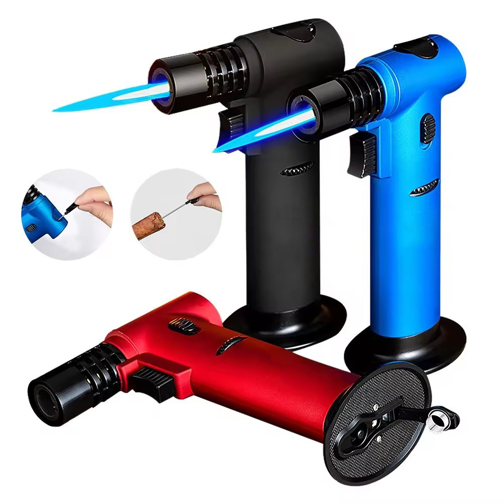 Multi functional Cigar Spray Gun with Cigar Needle Large Cigarette Lighter with Safety Lock Windproof Cigar Lighter