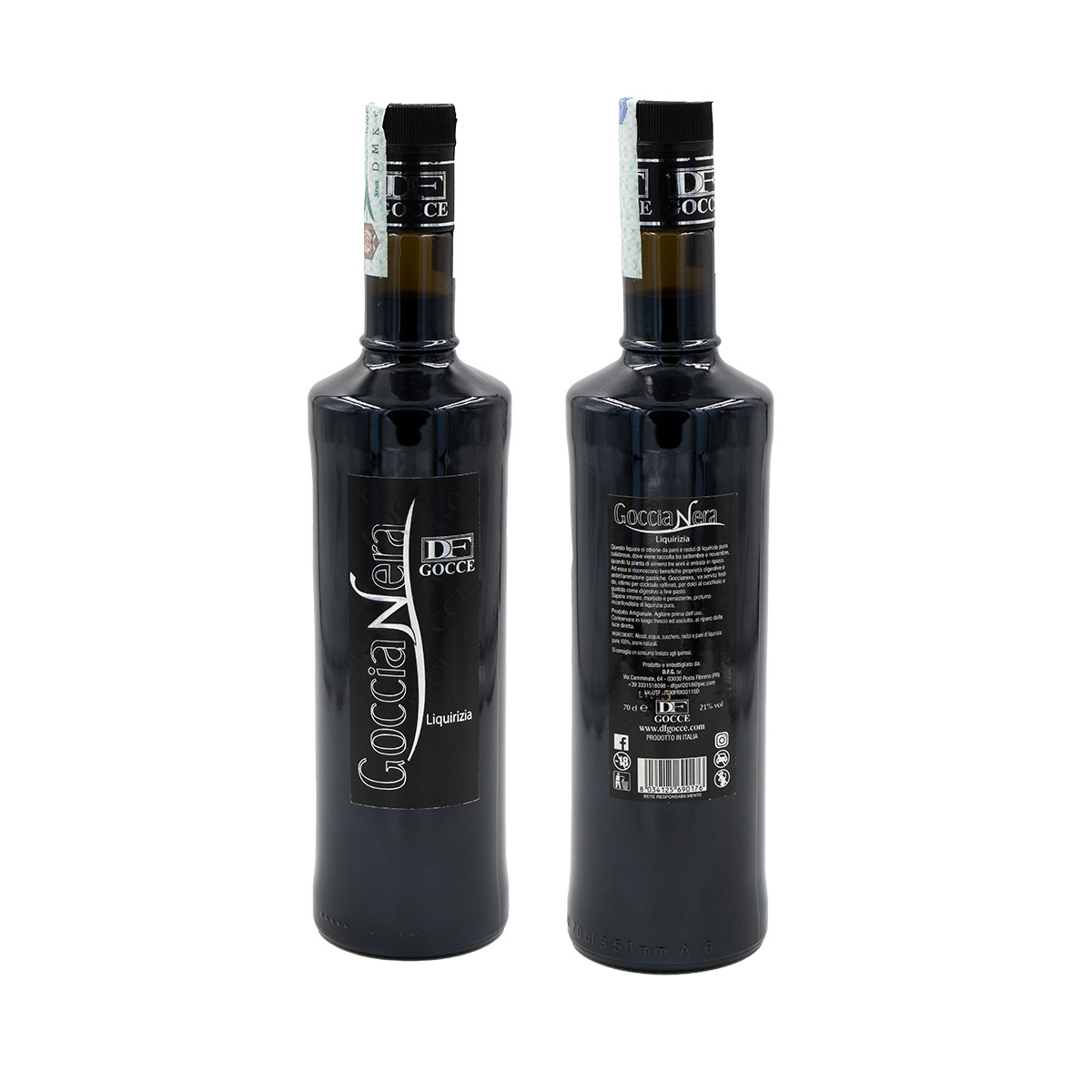 Premium Goccianera liquorice liqueur made in Italy Format: 0.7L Alcohol content: 21% alcoholic drink Soft and persistent