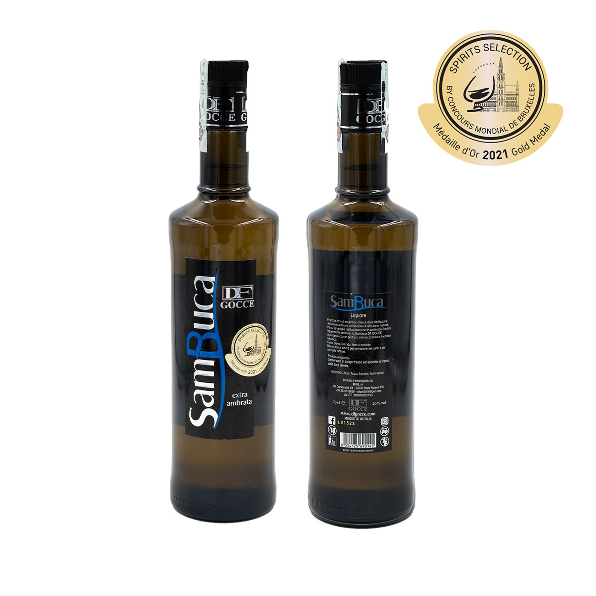 Made in Italy  Amber Extra Sambuca DF Gocce Size: 0.7L Alcohol Content: 40%