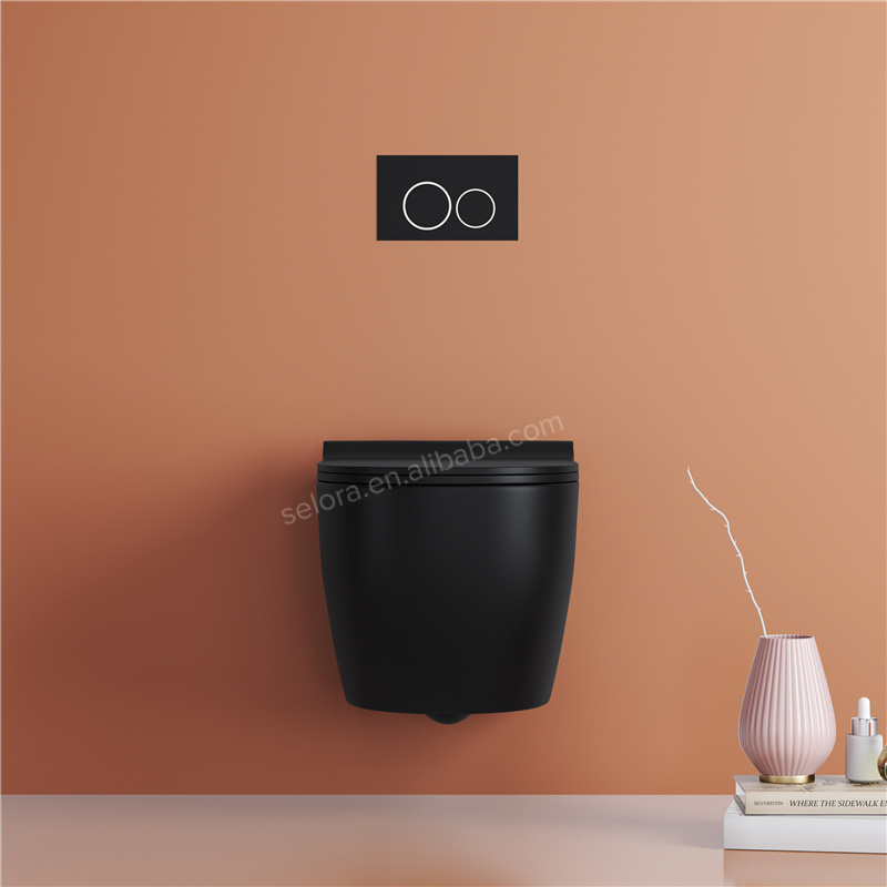 High quality wall-hung hanging rimless ceramic wall mounted toilet bowl wc bathroom matt black color wall hung toilet