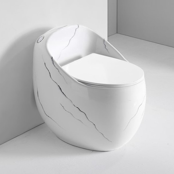 Marble white color egg shape wc sanitary ware round floor mounted toilet commode bathroom ceramic one piece toilet bowl