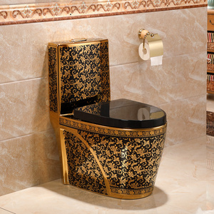 Vintage luxury royal electroplate color porcelain commode toilet bowl set ceramic sanitary ware one piece black and gold toilet