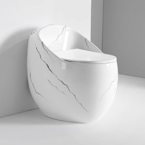 Marble white color egg shape wc sanitary ware round floor mounted toilet commode bathroom ceramic one piece toilet bowl