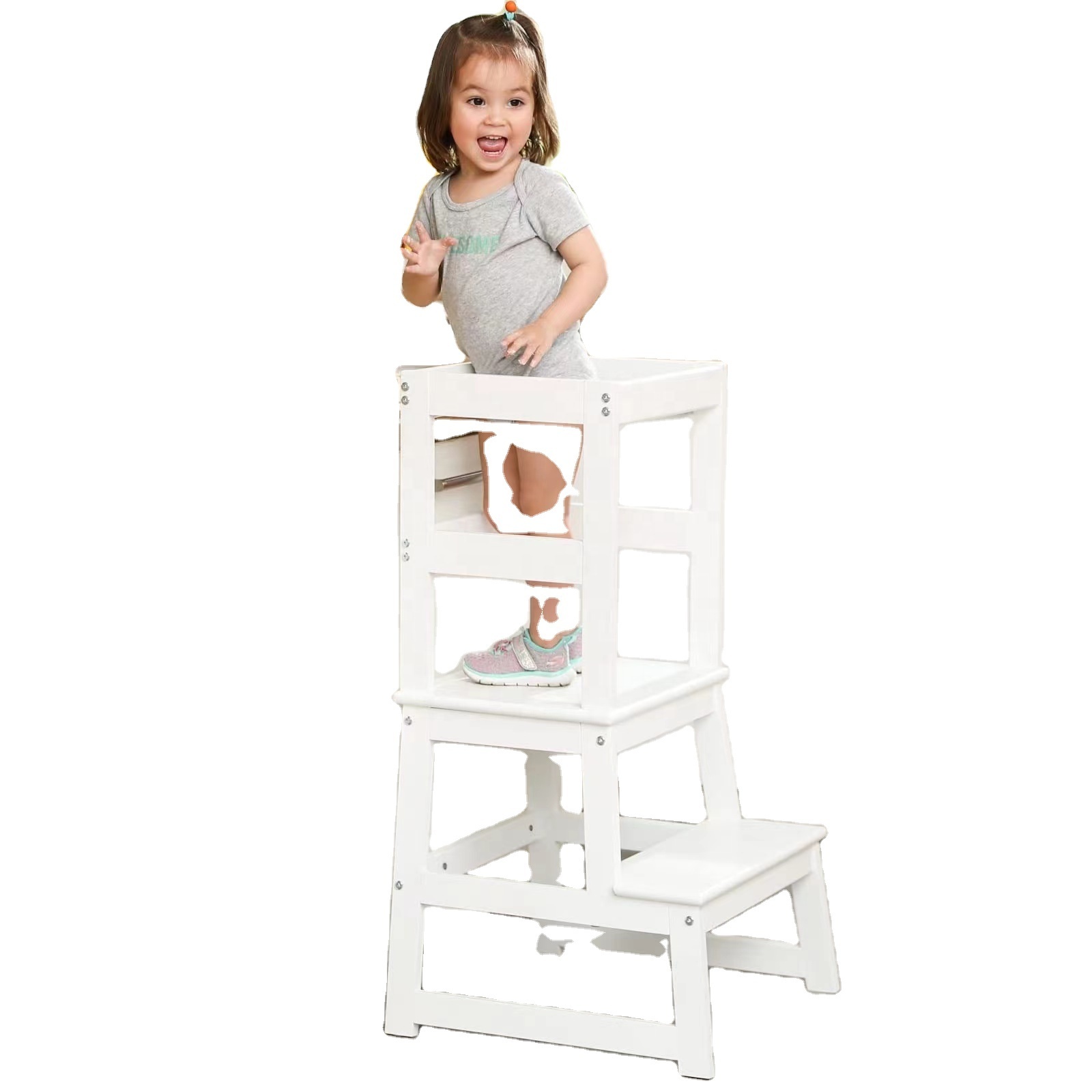 custom Montessori kids kitchen step stool kitchen helper tower for toddlers kitchen helper learning tower with safety rail