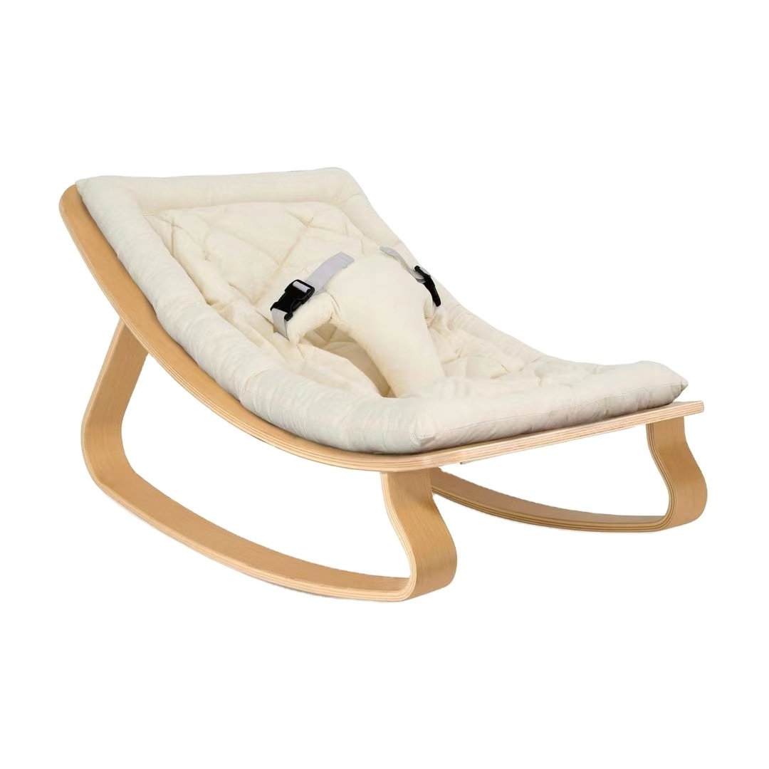 Wholesale Adjustable Wooden Baby Rocker Ergonomic Baby Bouncer Baby Swing Rocking Chair with Removable Harness