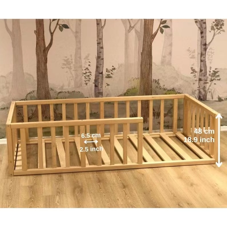 Factory customized wholesale classic wooden kids bedroom furniture natural montessori  toddler bed frame toddler floor bed