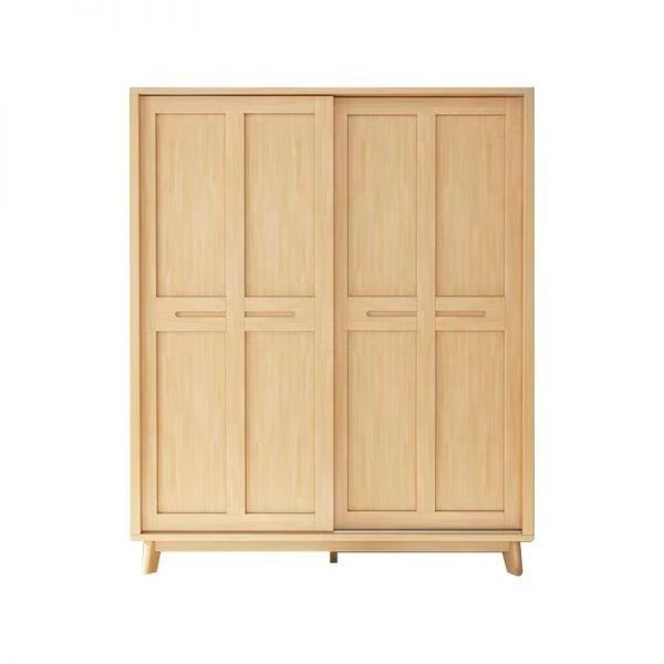 Modern freestanding clothes cabinet rubber wood sliding Wardrobe closet with 2 doors