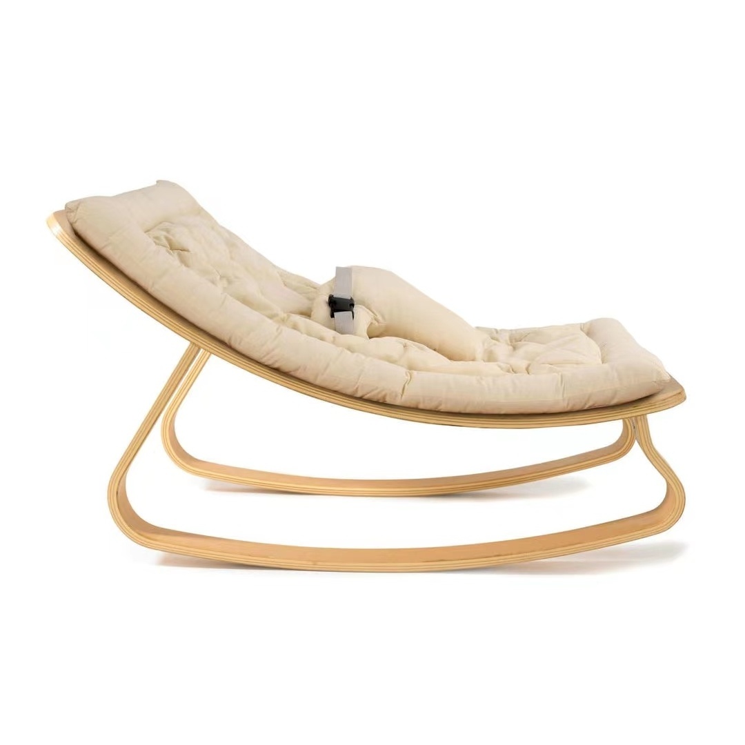 Wholesale Adjustable Wooden Baby Rocker Ergonomic Baby Bouncer Baby Swing Rocking Chair with Removable Harness