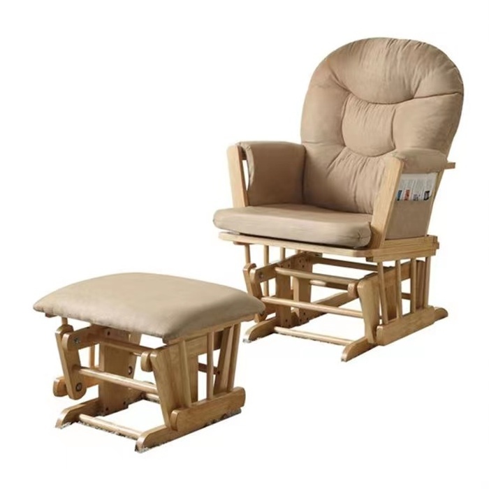 wholesale wood frame upholstered gliders rocker chair set recliner armchair glider rocking chair with ottoman stool