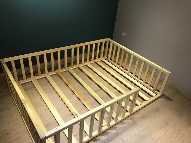 Factory customized wholesale classic wooden kids bedroom furniture natural montessori  toddler bed frame toddler floor bed