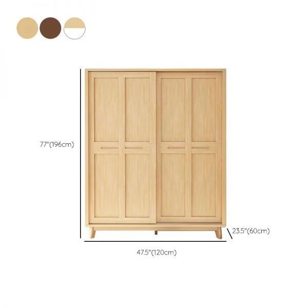 Modern freestanding clothes cabinet rubber wood sliding Wardrobe closet with 2 doors