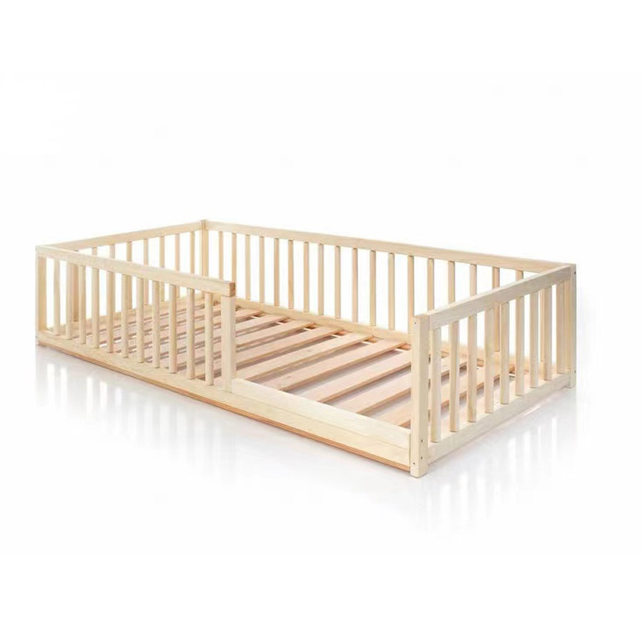 Factory customized wholesale classic wooden kids bedroom furniture natural montessori  toddler bed frame toddler floor bed