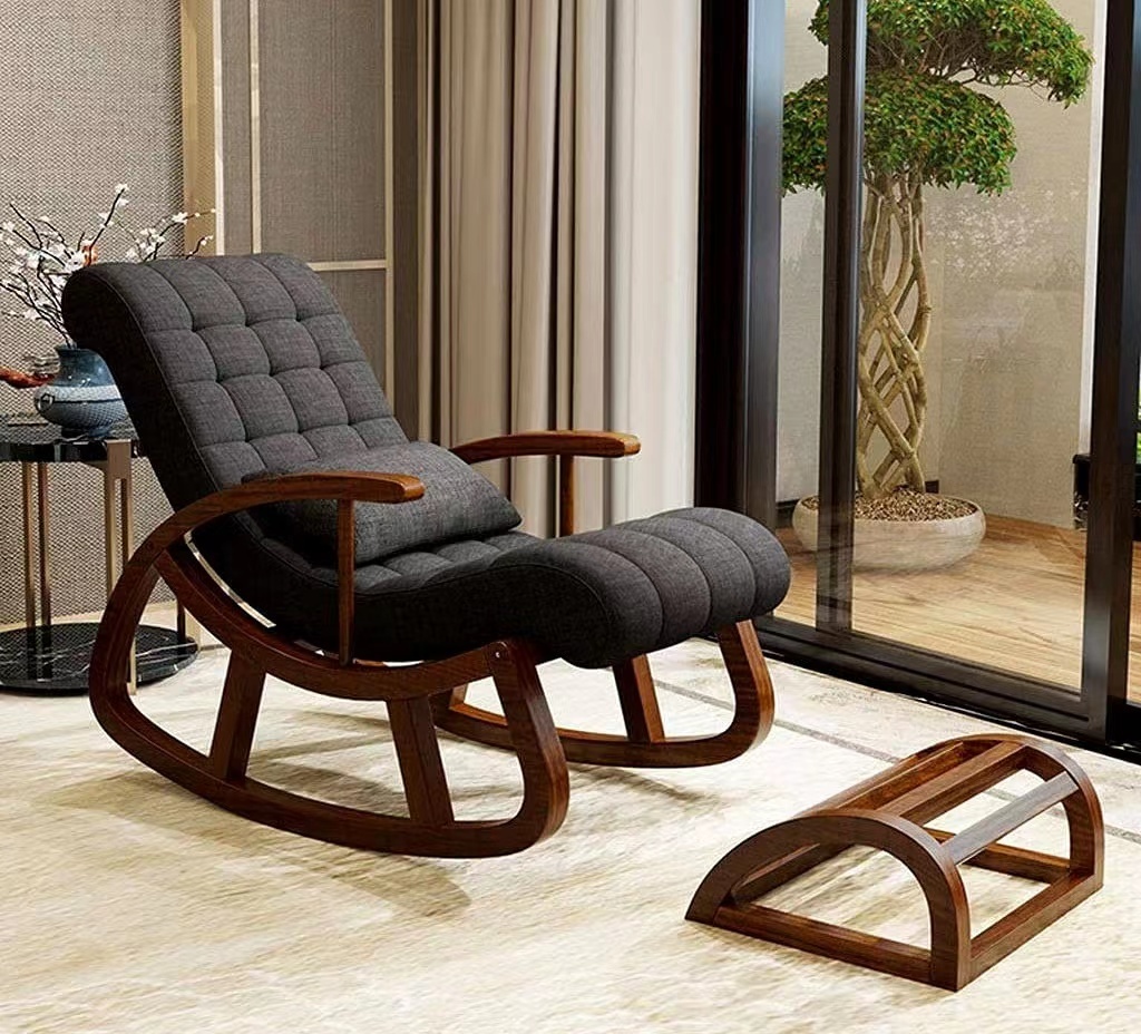 wholesale wood frame upholstered gliders rocker chair set recliner armchair glider rocking chair with ottoman stool