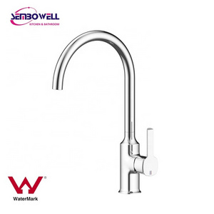 Hot Selling Watermark Deck Mounted Brass Gooseneck hot and cold water mixer Kitchen Sink Mixer Sink Faucet In Chrome Finish