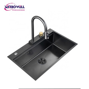 Gohler Modern Stainless Steel Sink Waterfall Faucet Rainfall Kitchen Faucet With Three Jet Types SUS 304 Handmade Kitchen Sink