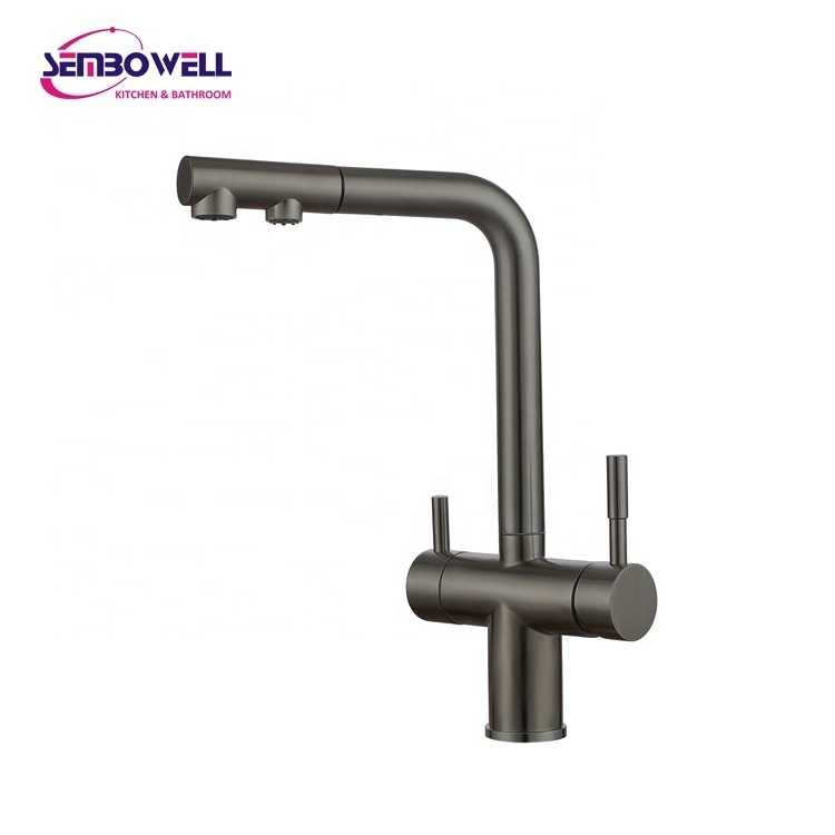 Factory Supplier Pull Out 304 Stainless Steel Kitchen Sink Faucet Brushed Finish 3 Way Water Filter Kitchen Mixer