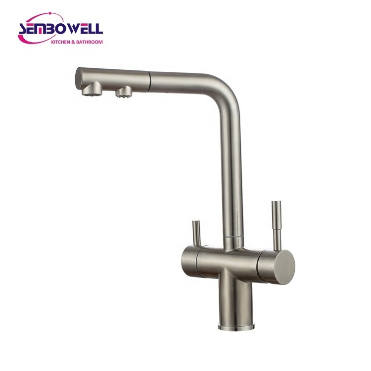 Factory Supplier Pull Out 304 Stainless Steel Kitchen Sink Faucet Brushed Finish 3 Way Water Filter Kitchen Mixer