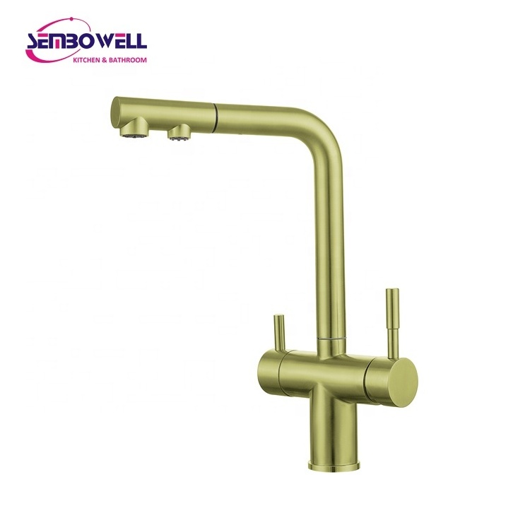 Factory Supplier Pull Out 304 Stainless Steel Kitchen Sink Faucet Brushed Finish 3 Way Water Filter Kitchen Mixer