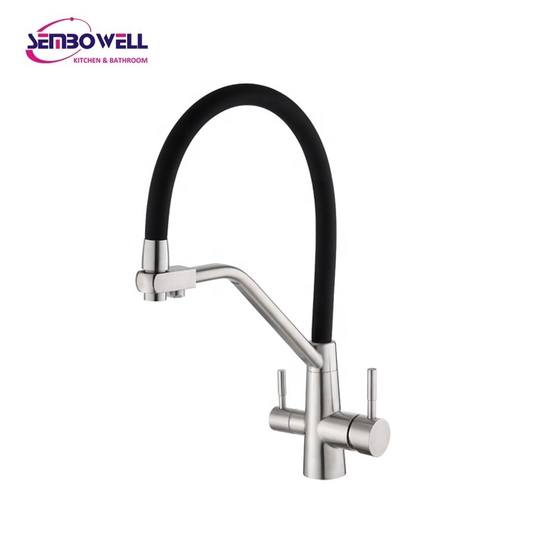 New Three Way Filter Kitchen Sink Mixer Kitchen Faucets With Purified Water Stainless Steel With Flexible Spout Hose