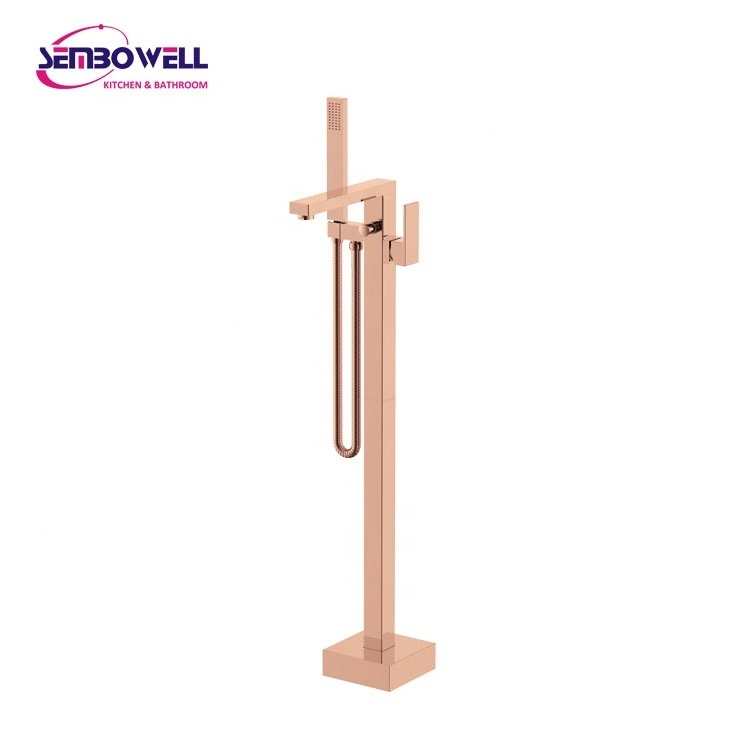 Free Standing Chrome Brass Bathtub Mixer Shower Set Pedestal Basin Shower Hot and Cold Vertical Bathtub Faucet