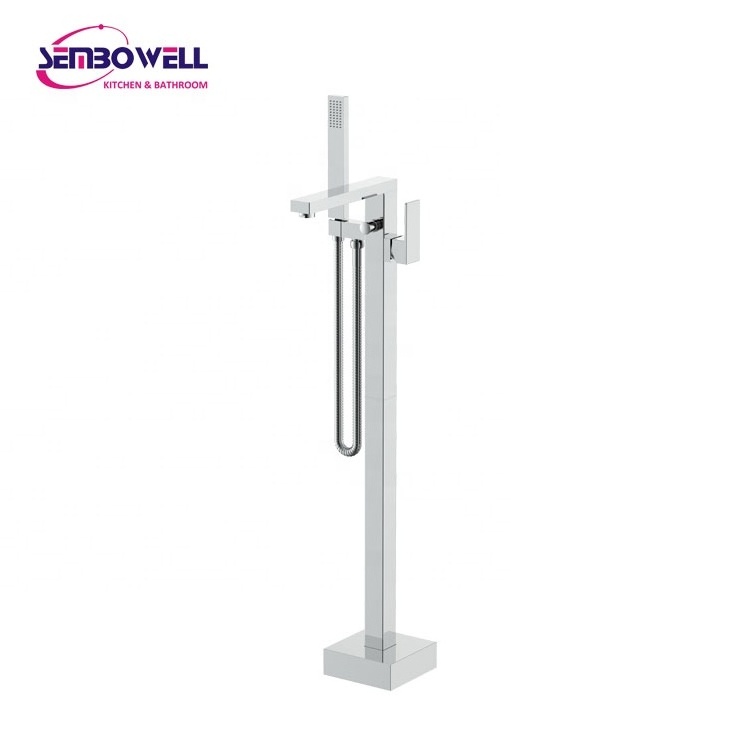 Free Standing Chrome Brass Bathtub Mixer Shower Set Pedestal Basin Shower Hot and Cold Vertical Bathtub Faucet