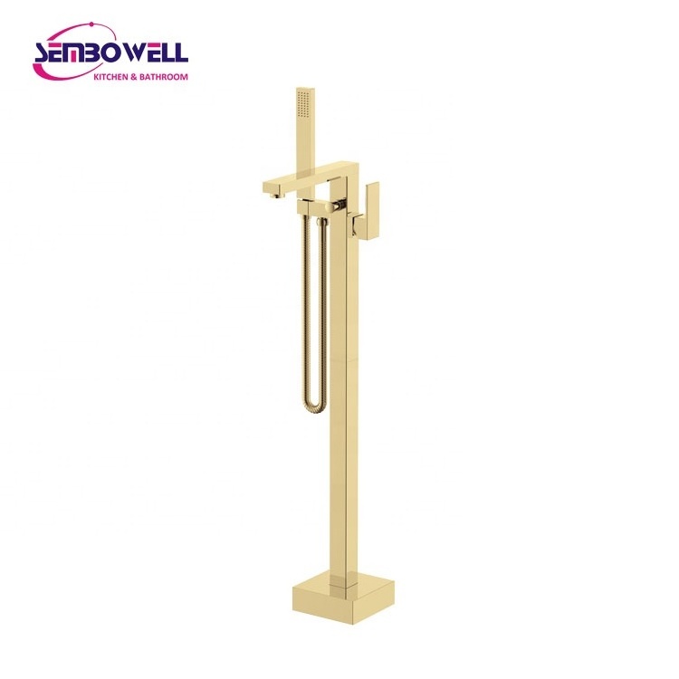 Free Standing Chrome Brass Bathtub Mixer Shower Set Pedestal Basin Shower Hot and Cold Vertical Bathtub Faucet