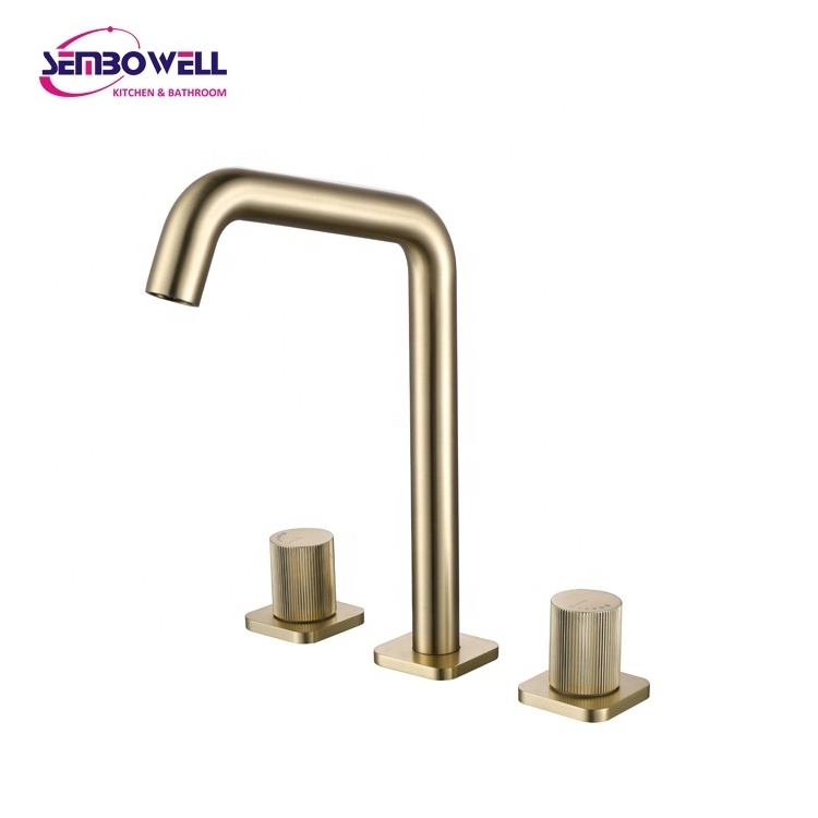 Modern Dual Handle 3 Holes Basin Mixer Tap Matte Black Finish Brass Knurled Handle Lavatory Faucet Bathroom Faucet