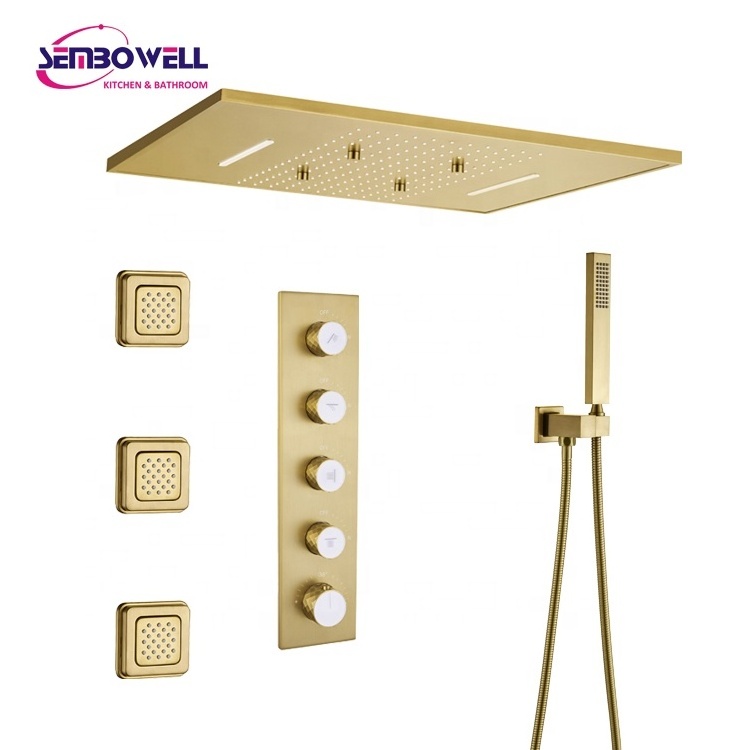 Luxury Bathroom Brass In Wall Concealed Thermostatic Shower System Bath And Shower Faucet Rose Gold Finish