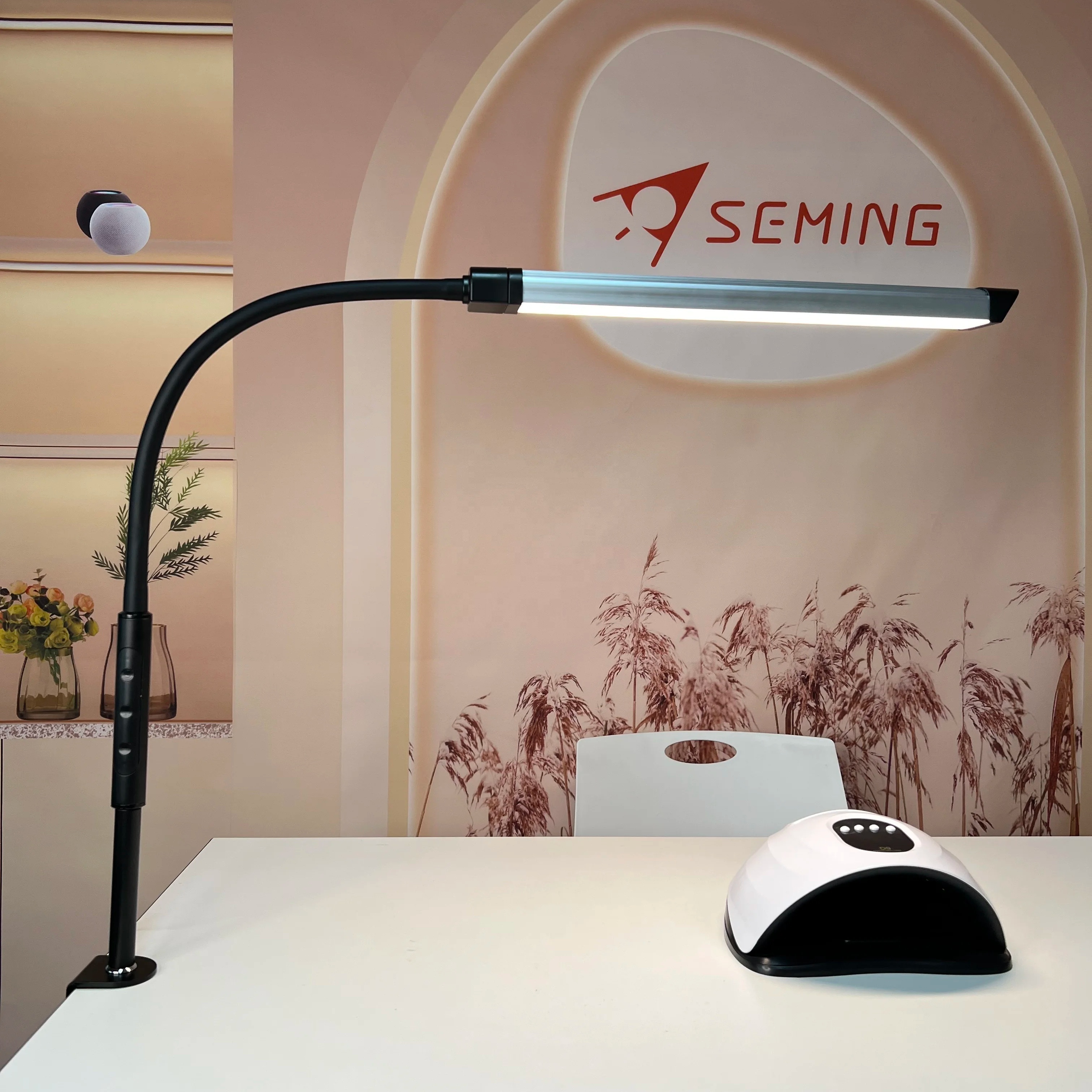 LED Desk Lamp with Clamp Metal Swing Arm Table Light Rotate Freely Eye Care Dimming