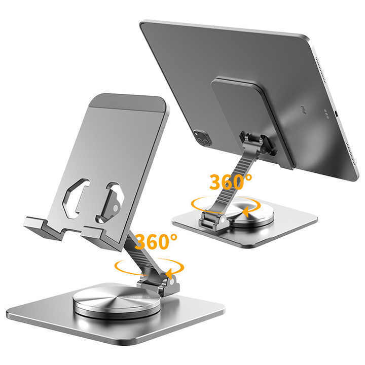 Foldable Cell Phone Stand for Desk 360 Rotation Adjustable Portable Aluminum Metal Phone Holder for All Phone iPhone iPad Tablet