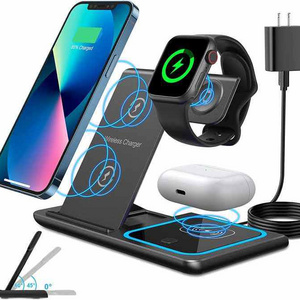 Wireless Charging Station 3 in 1 Wireless Charger Stand Fast Wireless Charging Dock for iPhone Apple Watch Airpods Night Light